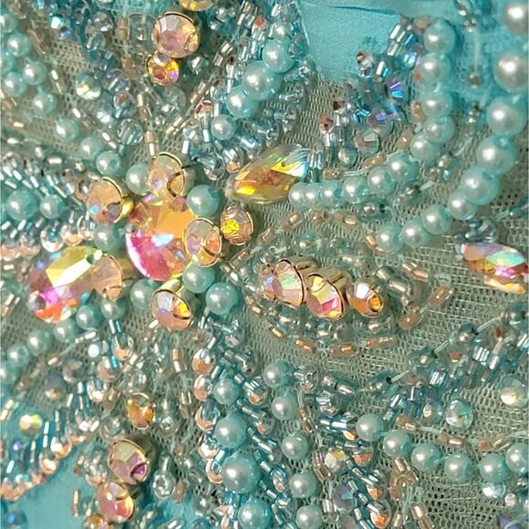 NWT Morrell Maxie Aqua Blue Sheer Back Gown, Style # 14825, Sz 4 - Picture 6 of 11